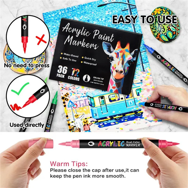 Dual Acrylic Paint Markers Set With Brush And Fine Tip For Art_voghion.com
