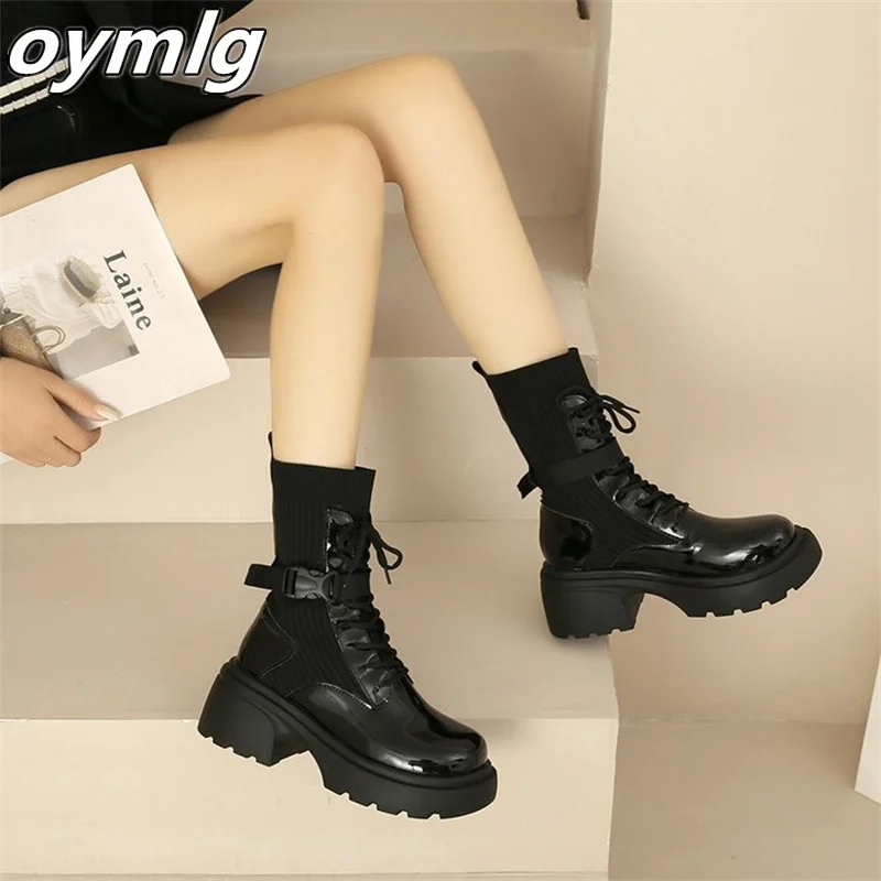 Lace up Women's Boots 2023 Autumn/Winter New Thick Sole Thick Heel Medium Slender Boots Knitted Short Boots Casual Shoes