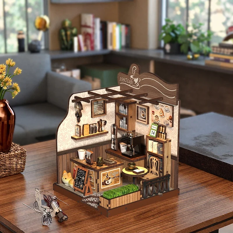 Rustic Wooden Coffee Cottage DIY Miniature Kit - Charming Home Decor & Unique Gift Idea