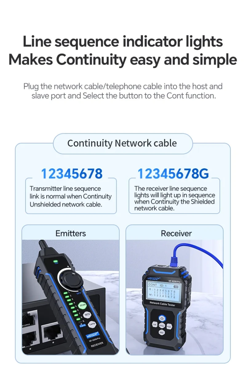 NOYAFA NF-8209Pro Network cable locator length measurement PoE tester break short circuit cross detector rj45 Connector tester