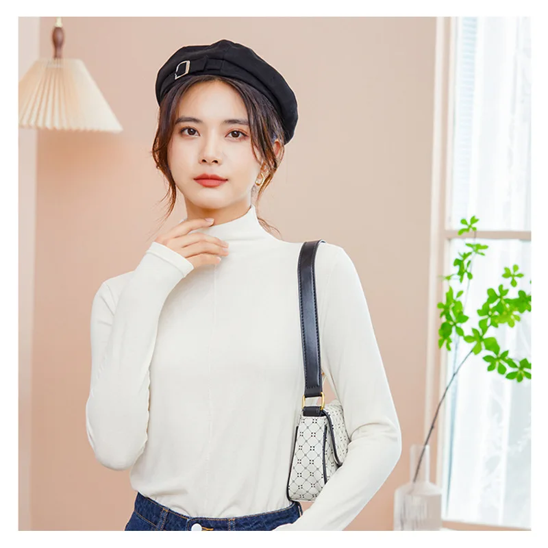 Women's half high collar bottom shirt Simple and fashionable muscle bottom shirt Urban casual can wear warm top autumn clothes