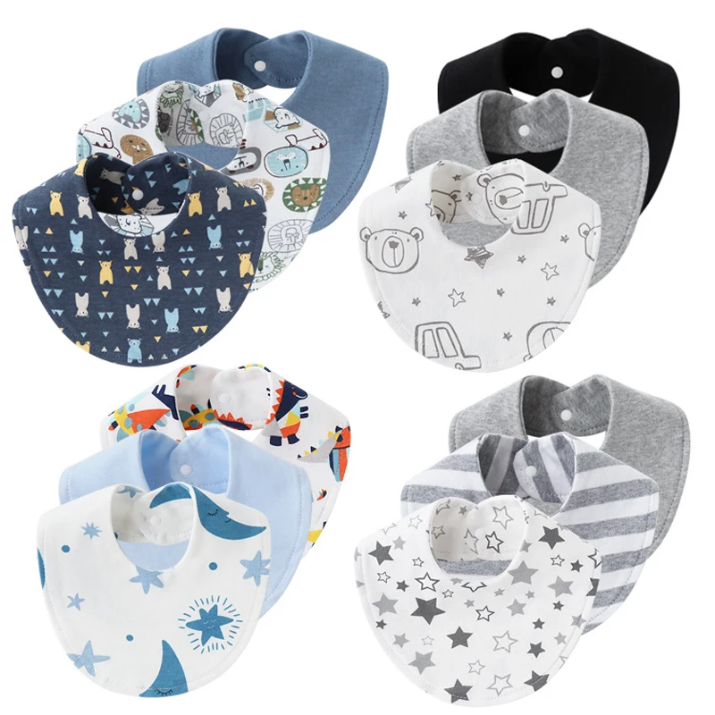 3Pcs Newborn Bibs for Girls Boys Cotton Print Baby Saliva Towels Infant Bib Burp Cloth Baby Stuff Toddler Accessories 2
