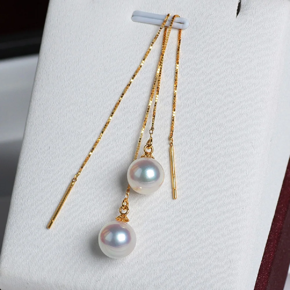 

Amazing AAA++ 5-6mm 6-7mm 7-8mm Nature Akoya White Round Real Pearl Earrings Silver 925