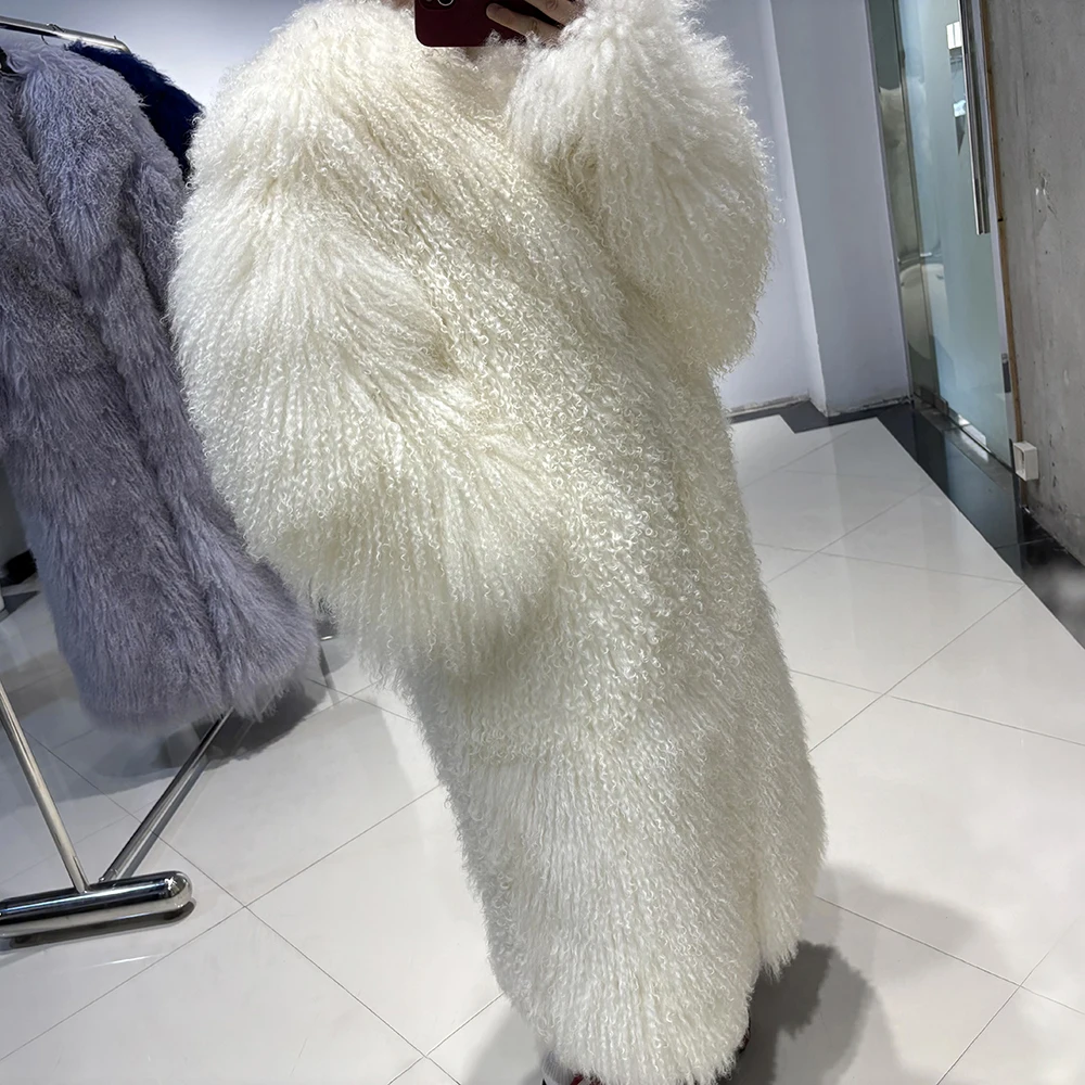 YOLOAgain 2025 Winter Warm Turn-Down Collar Real Mongolia Sheep Fur Jacket Long Women Plus Size 6XL Outerwear