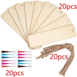 Wooden Bookmark Set with Tassel Ropes for DIY Crafts and Decoration (20pcs)