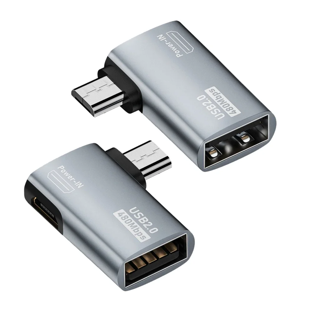 Enhanced OTG Adapter 4K 90° Left Angle Powered Micro USB to USB Adapter