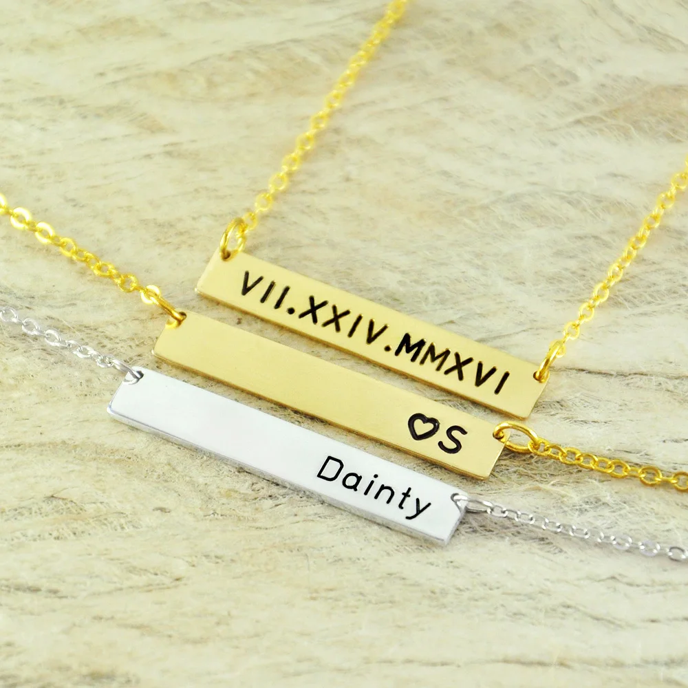 

Personalized Bar Necklace Name Bar Pendant Necklace Customized Name Plate Necklace Can Engrave Initial Necklace Gift For Her