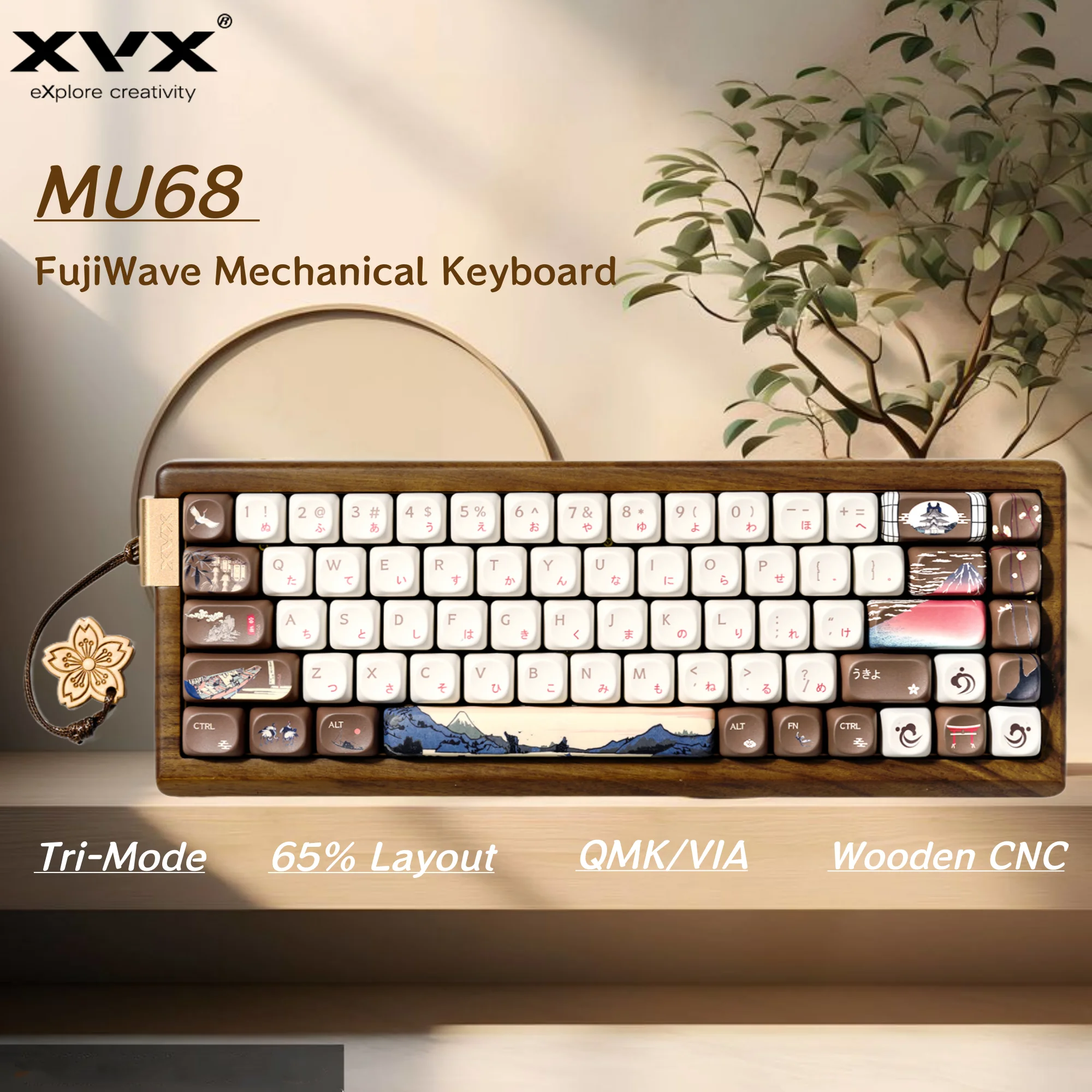 XVX MU68 FujiWave Wooden Mechanical Keyboard Tri-Mode Hot