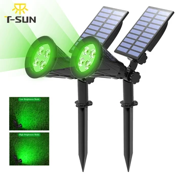 T-SUN 녹색 LED 태양광 스포트라이트, 방수 태양광 벽 조명, 태양광 정원 조명, 야외 태양광 램프, 1/2/4 팩