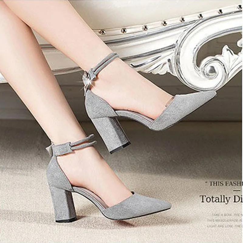 2025 Summer Square High Heels Women Shoes Flock Pointed Sandals