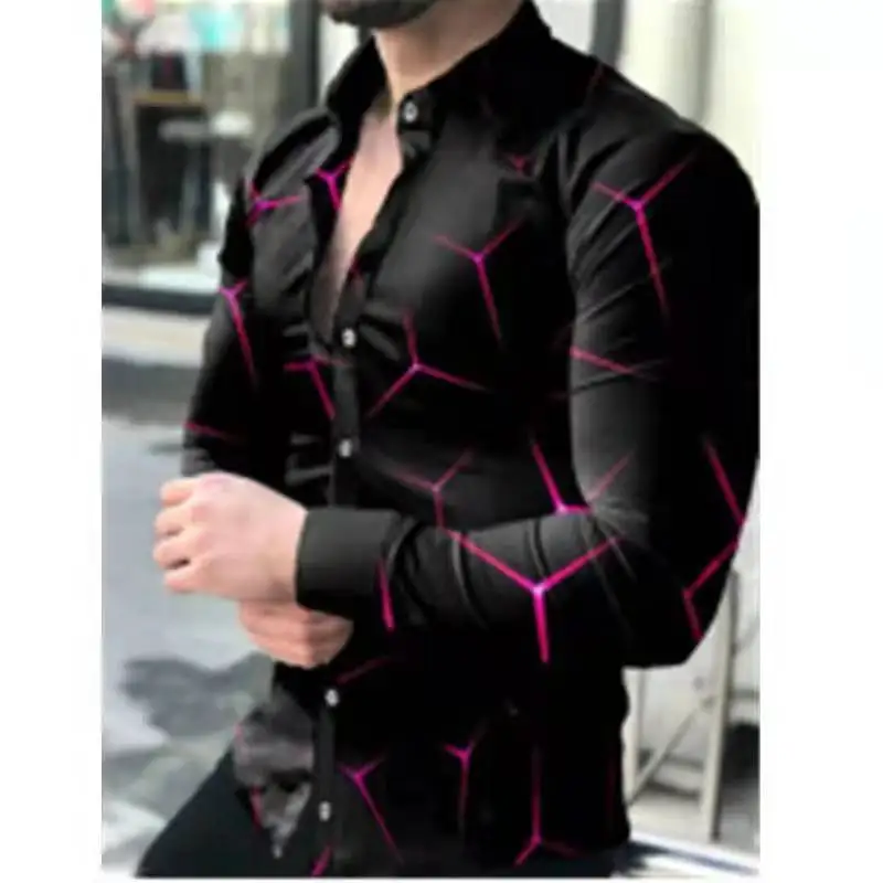 designer short sleeve shirts Fashion Newest Men Shirts Turn-down Collar Buttoned Shirt Casual Printing Long Sleeve Mans Tops 2022 Spring Autumn Streetwear black short sleeve shirt