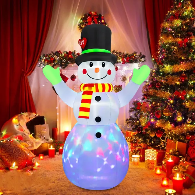 Décoration de Noël - Bonhomme de neige gonflable - Lumières LED rotatives  intégrées 