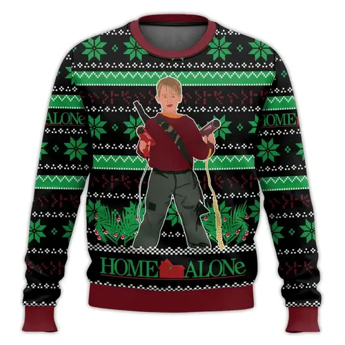 Merry Christmas alone at home Ugly Christmas sweater cartoon animation Men's pullover 2026 fashionable couple shirts Sweatshirt - Image 22