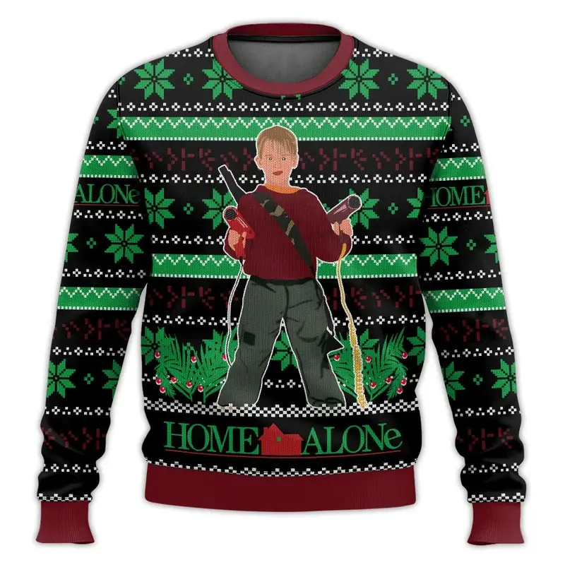 Merry Christmas alone at home Ugly Christmas sweater cartoon animation Men's pullover 2026 fashionable couple shirts Sweatshirt - Image 22