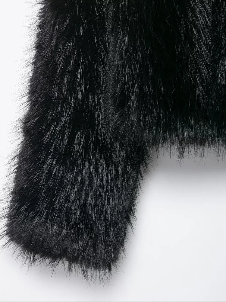 Women Fashion Fur Short Top Long Sleeves O-neck Solid Color Jacket Autumn and Winter Female Faux Fur Casual Vintage Outwear