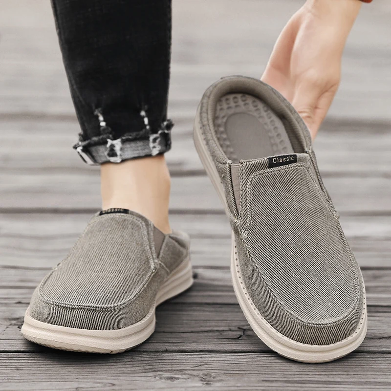 Summer Men Half Shoes Casual Canvas Shoes Lightweight Comfortable Big Size 47 48 2025 leather casual shoes