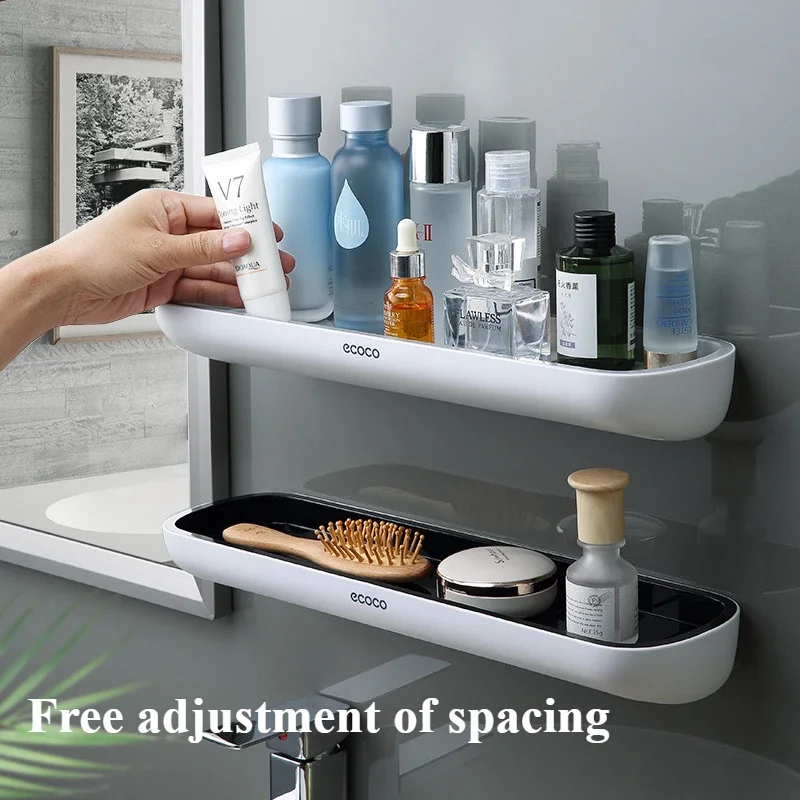 ECOCO Bathroom Shelves Organizer Storage Rack Wall Mount Towel Shelf Shampoo Rack with Towel Bar Kitchen Accessories