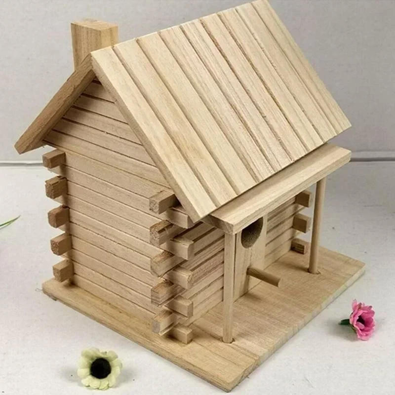 Outdoor Decoration Wood Birds Nest Box DIY Parrot Cockatiels Swallows Nest Outdoors Roof Wooden Bird House Hanging Bird Cage