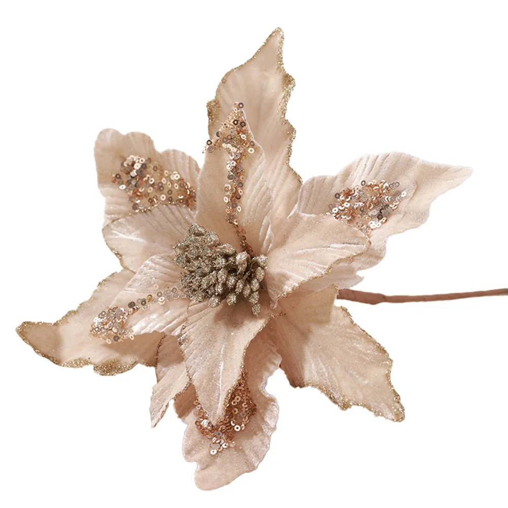 thumbnail image 1 of Flor de Navidad artificial 20*28*2cm Tela de terciopelo Polvo pegajoso Simulación de flores para el hogar Decoraciones para árboles de Navidad, 1 of 5