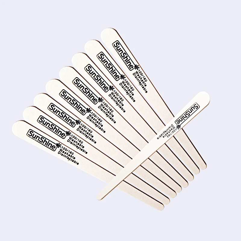 SunShine 20Pcs Wooden Nail File Professional Nail Art Sanding Buffer Files 100/180 Double Side For Salon Manicure Pedicure