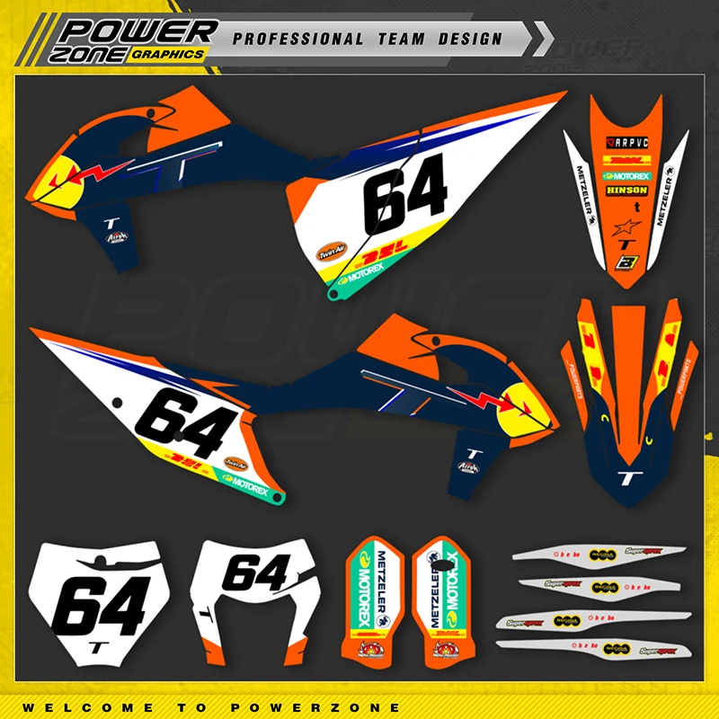 PowerZone Custom Team Graphics Backgrounds Decals Stickers Kit For KTM SX SXF MX 19-22  EXC XCW Enduro 20-23 125 to 500cc 55