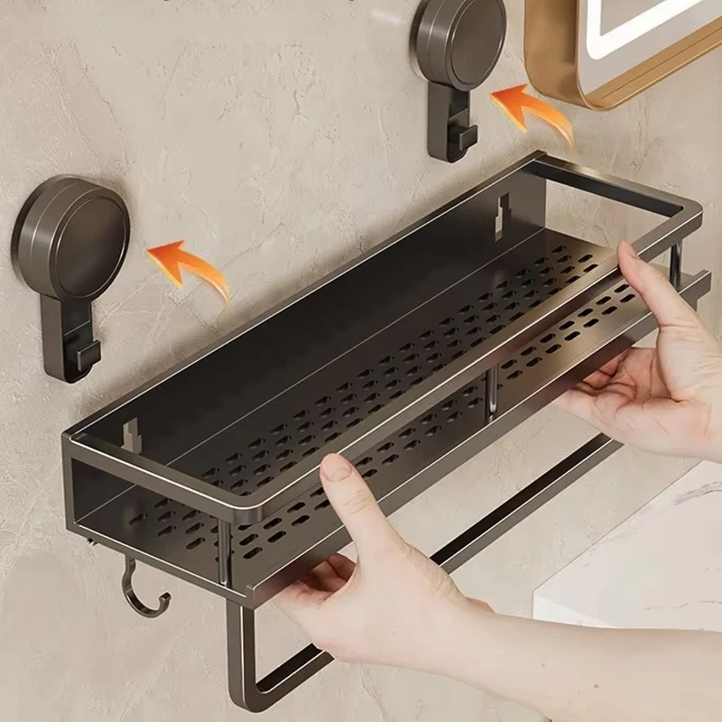No Drill Suction Cup Bathroom Tissue Holder Shelf Organizer