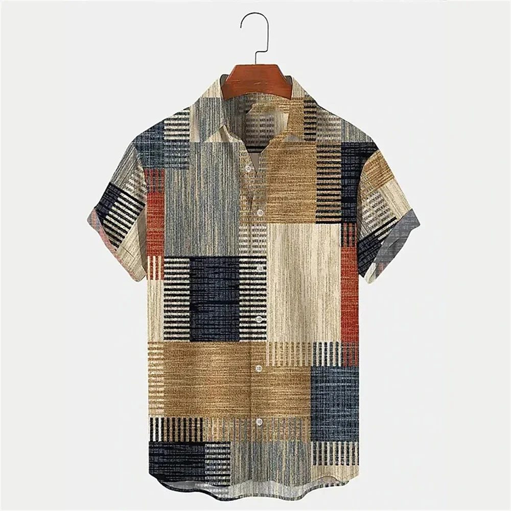 

Summer men's retro 3D printed button up shirt fashion Hawaii short sleeved lapel men's high-quality clothing