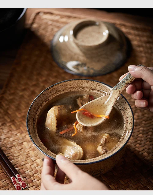 Cuenco de Ramen instantáneo japonés con tapa, cuencos de cerámica Retro de  gran capacidad para sopa, ensalada de fideos, suministros de cocina para el  hogar