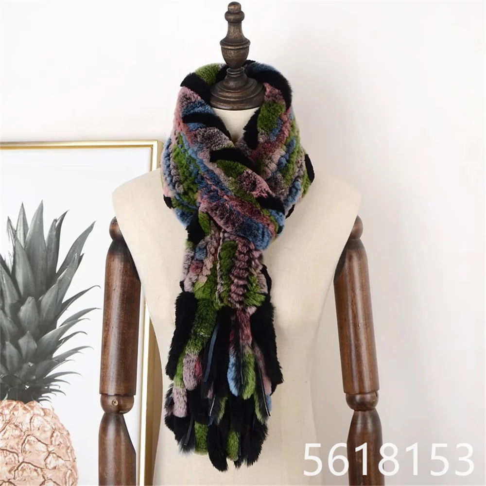 

Женский шарф из кроличьего меха, зимний теплый двухсторонний шарф из натурального меха с кисточками в Корейском стиле, семь цветов