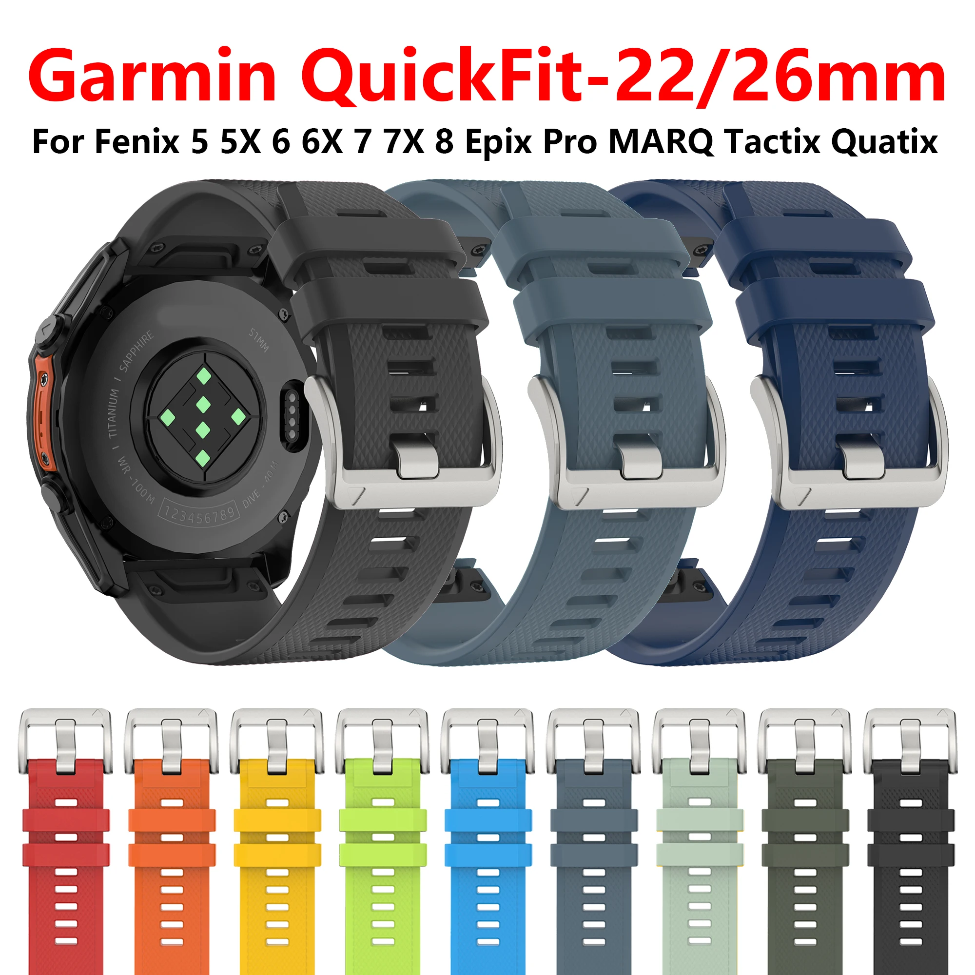 QuickFit Release Silicone Watch Strap - 22mm/26mm Adjustable Bracelet