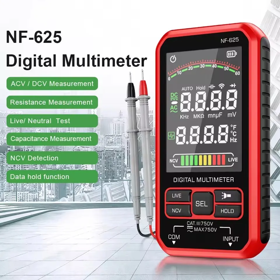 NF-625 Smart Digital Multimeter, 6000 Counts, Rechargeable Multitester with Larg