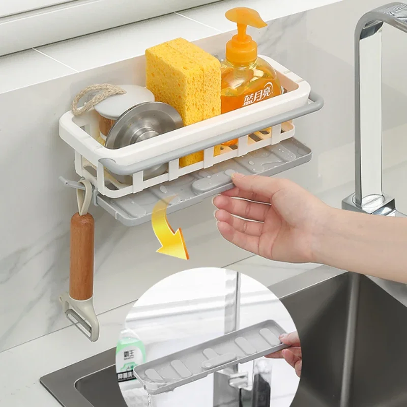 Kitchen Dish Sponge Sink Holder Drain Rack Storage Shelf Bathroom Organizer Shelves Hanging Rack Organizer Accessories 4