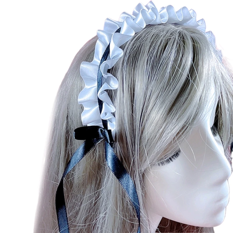 

MXMB Delicate Headband Elegant Bowknot Pleated Laces Shaped Hair Hoop Party Headpiece Cosplay Costume Props for Women