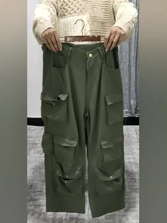 FEWQ Men's Cargo Pants 2022 Autumn Many Pockets Solid Color Hiphop