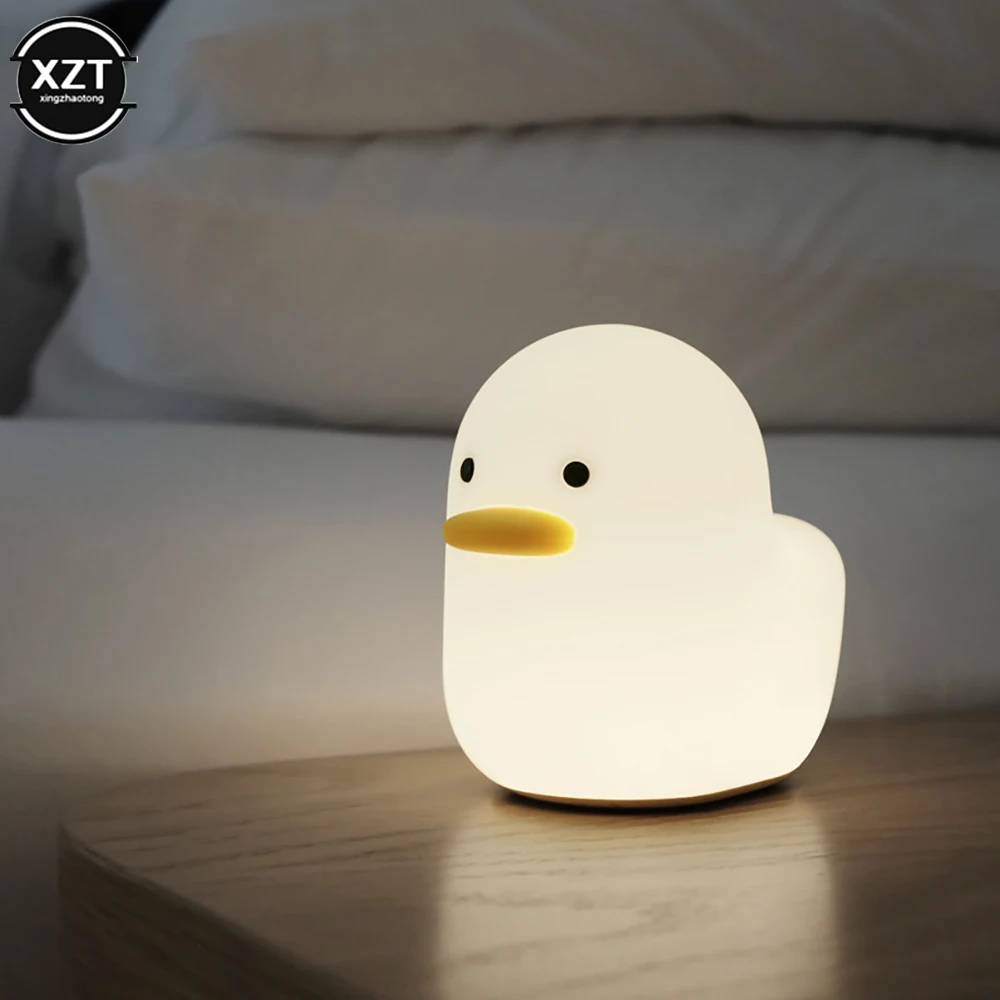 USB Rechargeable Night Light Cute Duck Silicone Night Lights Touch Pat Sensor Bedroom Bedside Lamp for Kids Baby Children's Gift