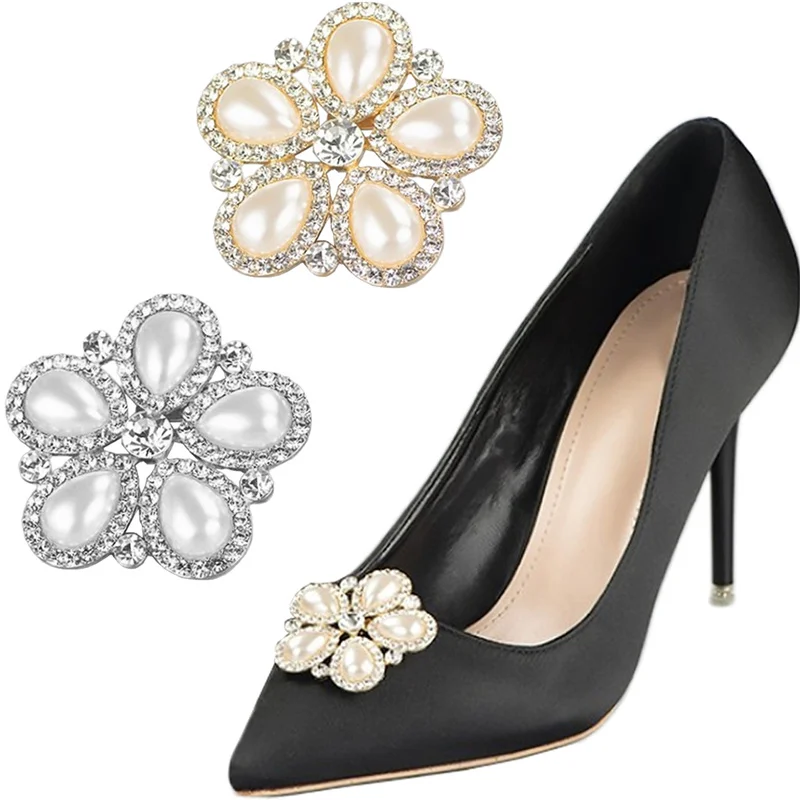 

2 Pcs Detachable Shoe Clips Water Drop Pearl Shoe Embellishment Wedding Party Shoe Flower Charms Women Shoe Decoration DIY Craft