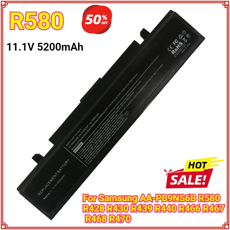 6Cells New Laptop Battery for Samsung AA-PB9NS6B PB9NC6B R580 R540 R430 R530 RV511 RV411 RV508 R528 R428 R439 R440 R466 R467
