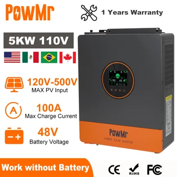 PowMr 5KW Split Phase Inverter 48V 110V Off Grid Pure Sine Hybrid Solar Inverter with MPPT 100A Battery Charger Parallel Up to 6 1