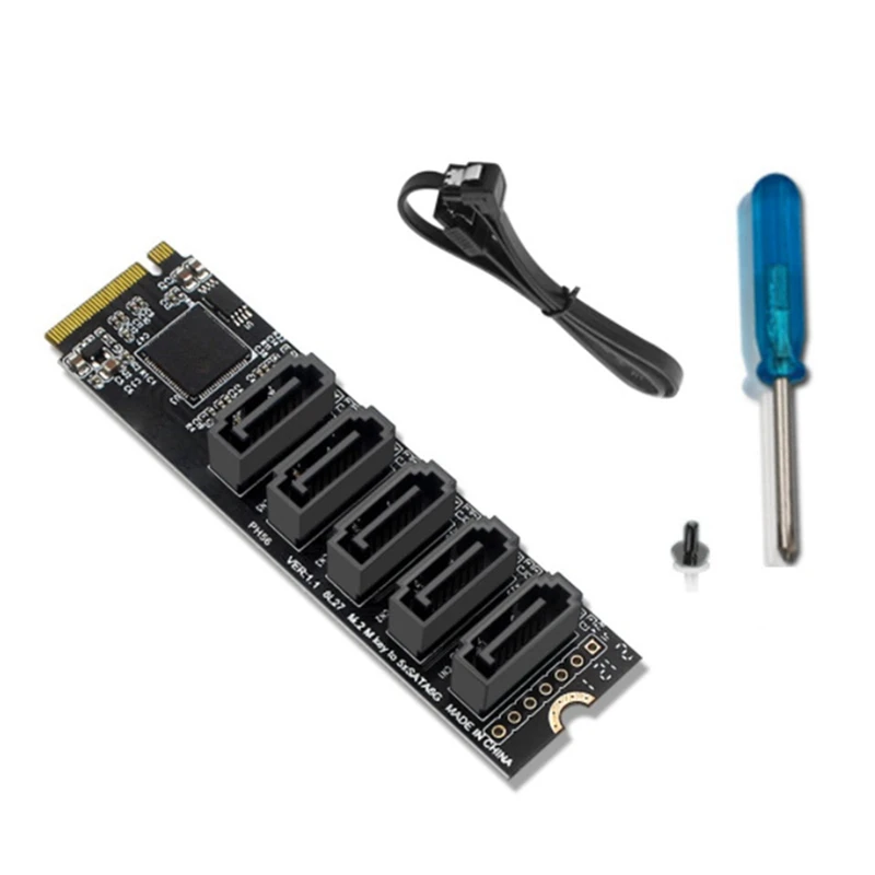 

AU42 -M.2 NGFF PCIE B-Key Sata to SATA 3.0 5 Port Expansion Card 6Gbps Adapter Card JMB585 Chipset M.2 NVME to SATA3.0