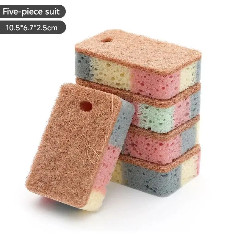 5pcs Kitchen Double-sided Cleaning Sponge, Dishwashing and Stain Removal Sponge, Wiping Cloth, Cleaning Tool