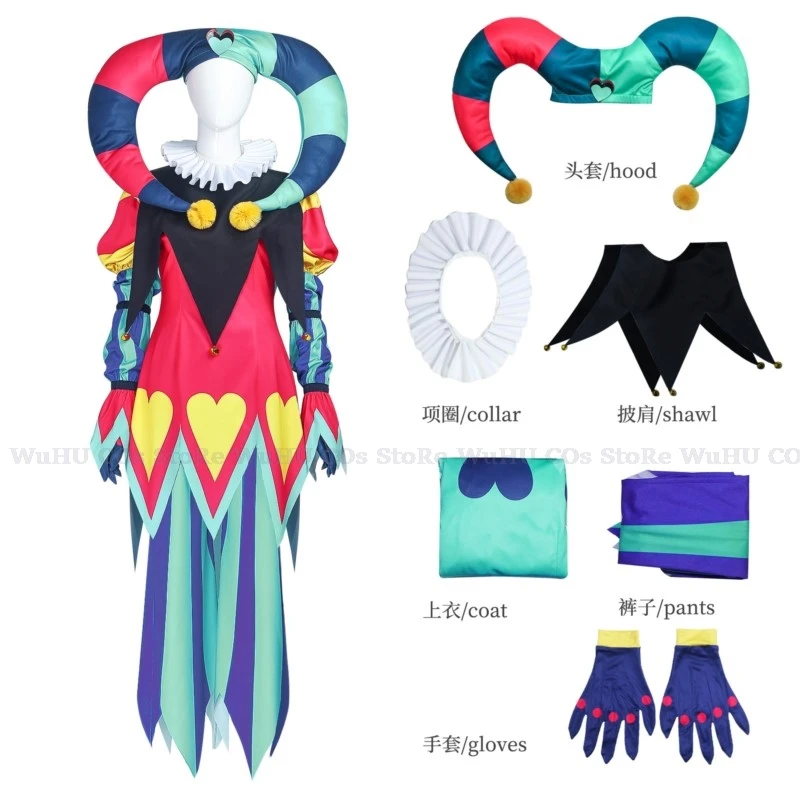 

Fizzarolli Cosplay Costume Tops Pants With Hat Full Set Neckwear Gloves Women Men Halloween Carnival Costume Clown Suit