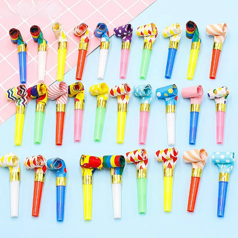 10pcs Colorful Stripes Party Blower Blowout Horn Whistle Noise Maker For Children Birthday Party Supplies Pinata Gift