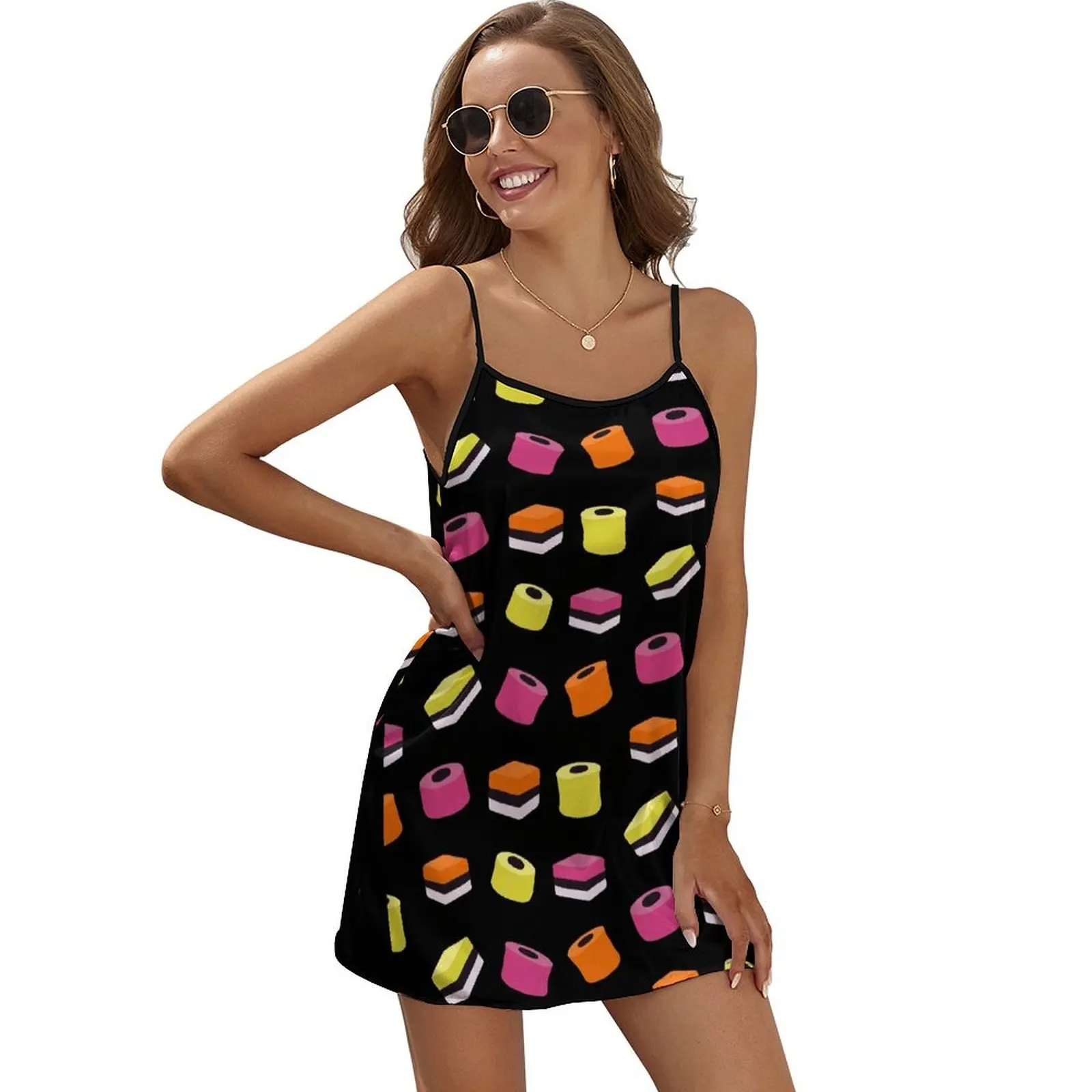 

Сладкое платье без рукавов с изображением лакричника, соблазнительное платье для женщин, летняя одежда, платье в Корейском стиле