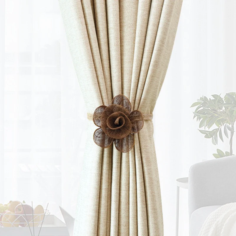 

Magnetic Curtain Tiebacks Flower Shape Cotton Fabric Drapery Holdback Rope Convenient Curtains Tie Backs Curtains Accesories