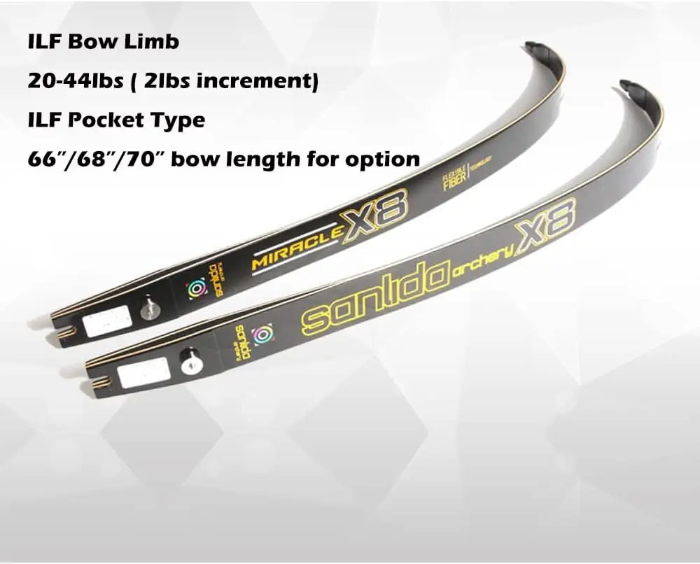 

66" 68" 70" Archery ILF Recurve Bow Limbs ILF Device ILF Bow Limbs 20-44lbs Compatible for 25" Riser