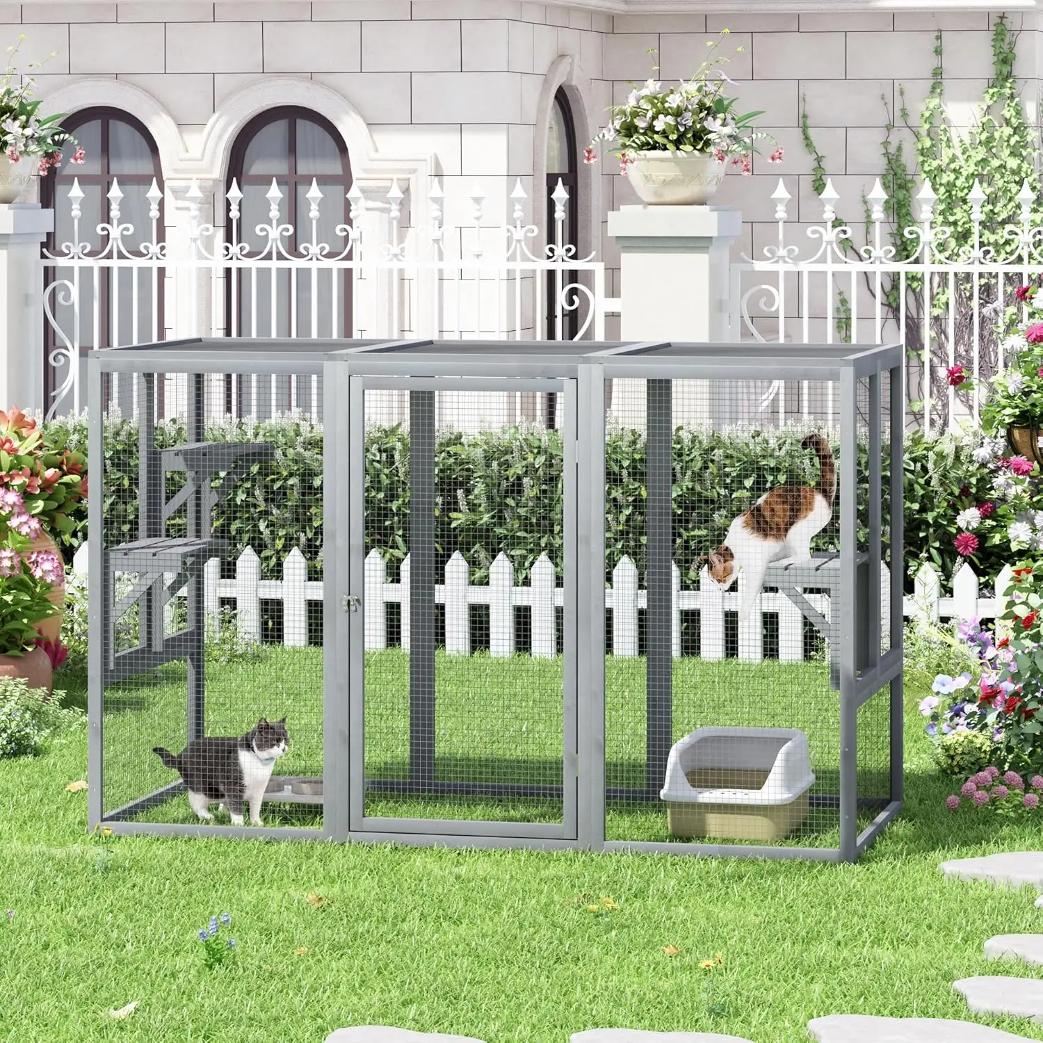 Outdoor Cat Enclosure, Outside Cat House Weatherproof, Wooden Catios for Cats Outdoor Patio,71" Large Enclosures Indoor