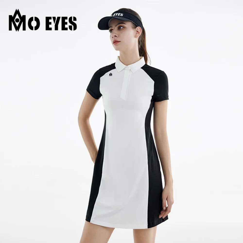 

PGM Women Short-Sleeve Golf Polo Shirt Dress Slim Pleated Lady Golf Dress High Waist Anti-empty Skirt Dresses Elastic Sport Wear