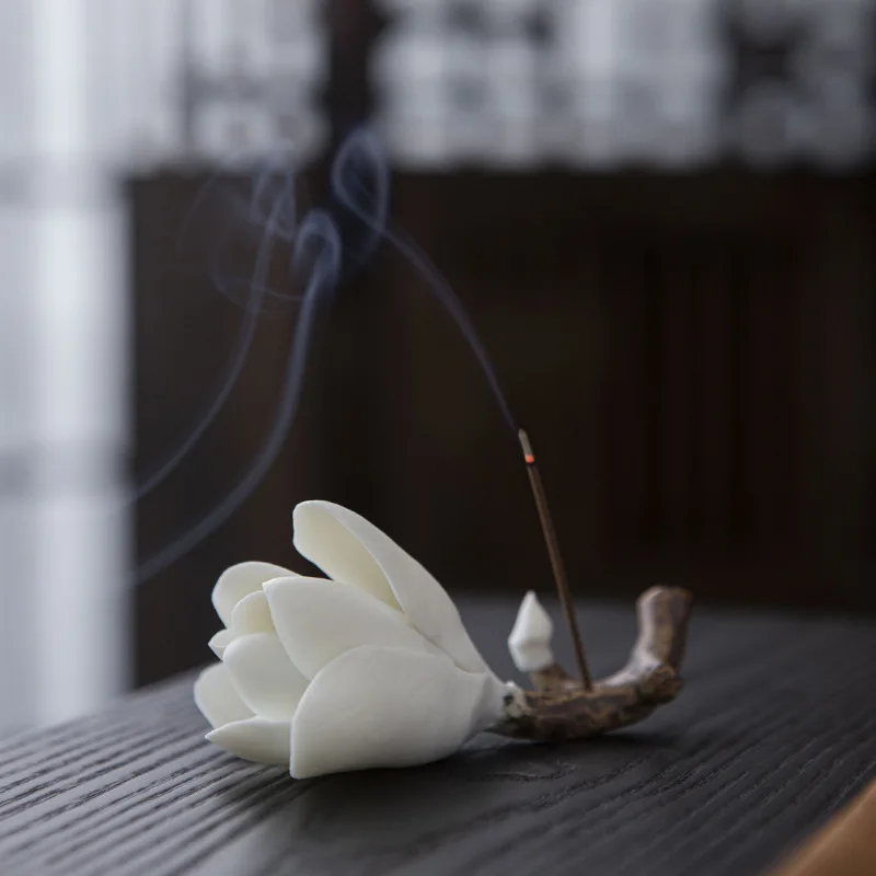 Ceramic Incense Burner Handmade Ceramic Magnolia Incense Burner For Incense Insertion Shelf For Pens Dehua White Porcelain Tea Set Accessories