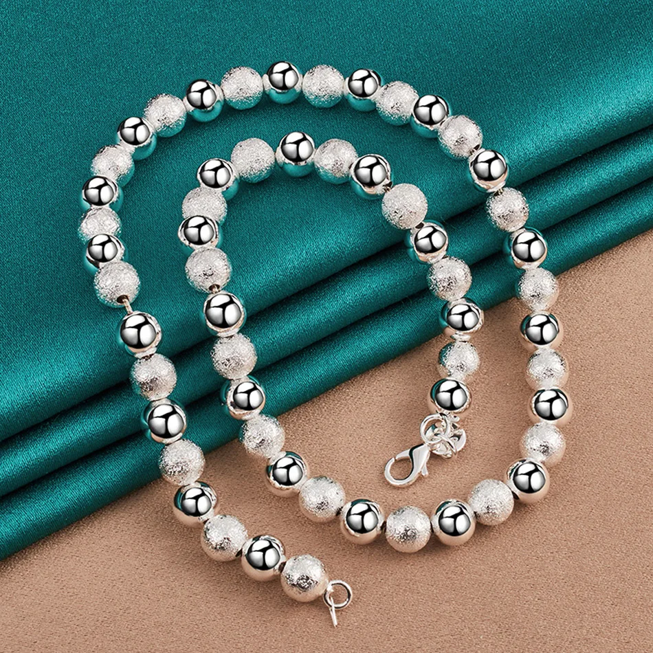 URMYLADY 925 Sterling Silver Smooth Matte Bead Chain Bracelet Necklace Jewelry Set For Women Wedding Party Fashion Charm Gift