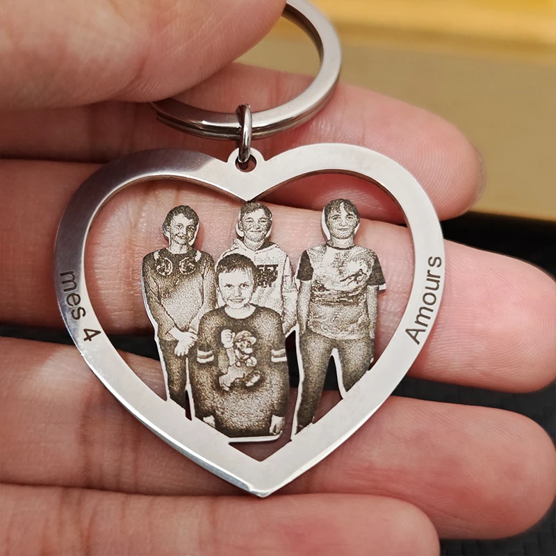 Customized Stainless Steel Photo Keychain Personalized Laser